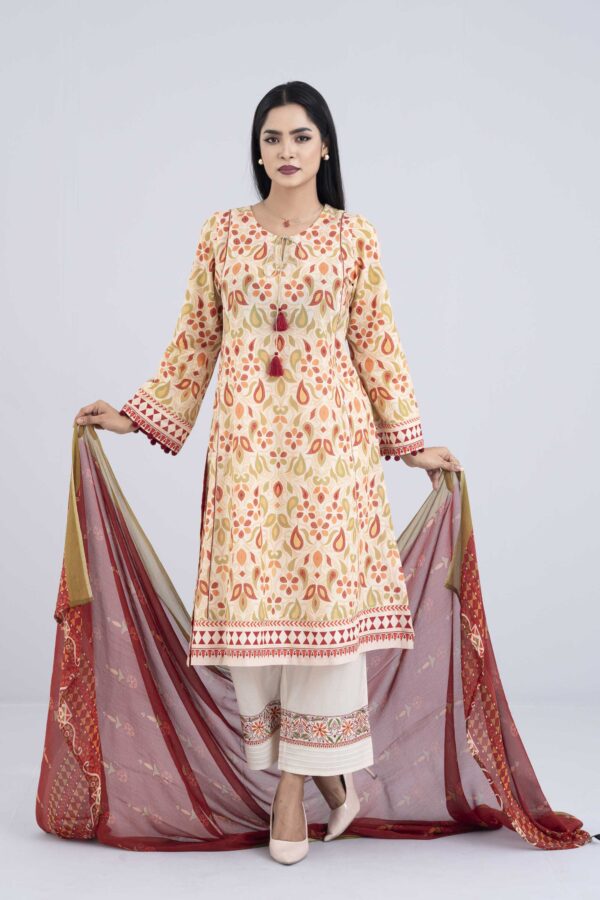 Ready-to-wear Three-Piece Lawn with Chiffon Dupatta - Image 3